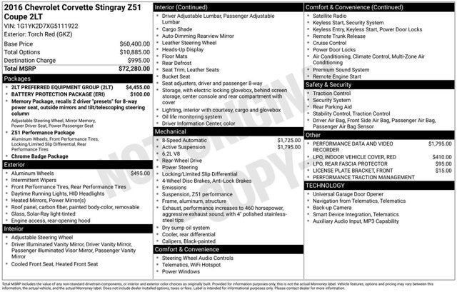 2016 Chevrolet Corvette Z51 2LT