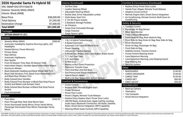 2026 Hyundai Santa Fe Hybrid SE