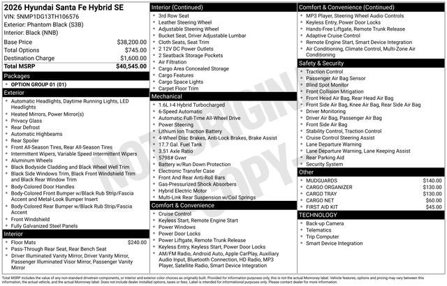 2026 Hyundai Santa Fe Hybrid SE