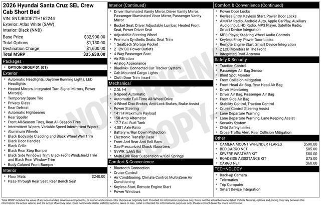 2026 Hyundai Santa Cruz SEL AWD