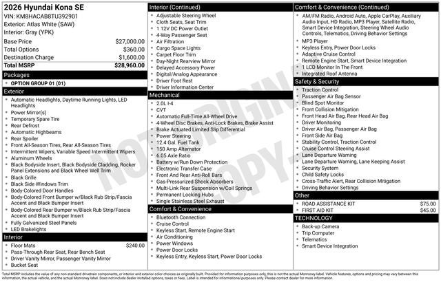 2026 Hyundai Kona SE AWD