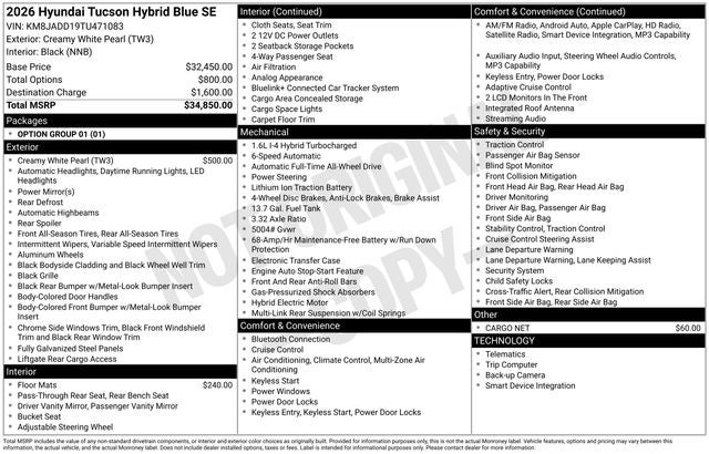 2026 Hyundai Tucson Hybrid Blue SE