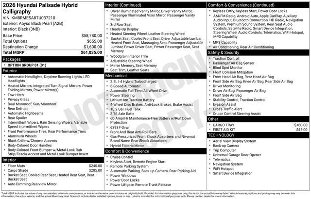 2026 Hyundai Palisade Hybrid Calligraphy