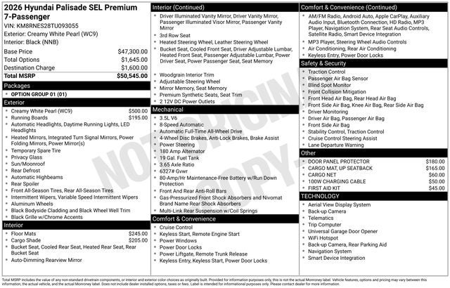 2026 Hyundai Palisade SEL Premium 7 Passenger