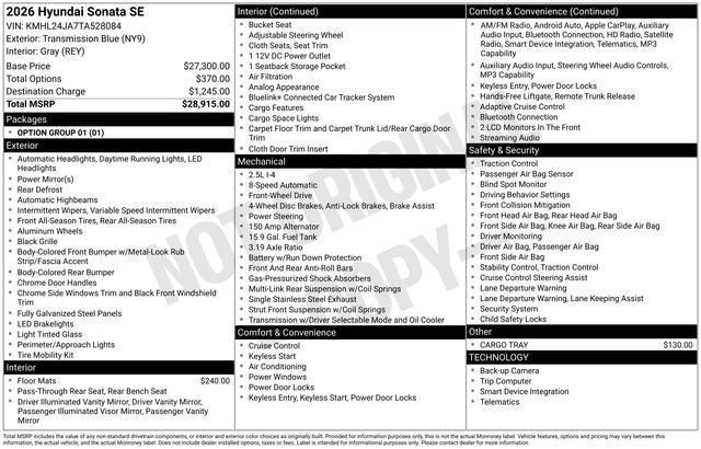 2026 Hyundai Sonata SE