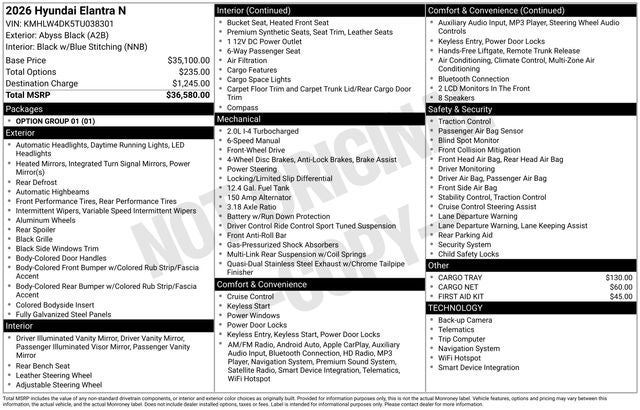 2026 Hyundai Elantra N Sedan