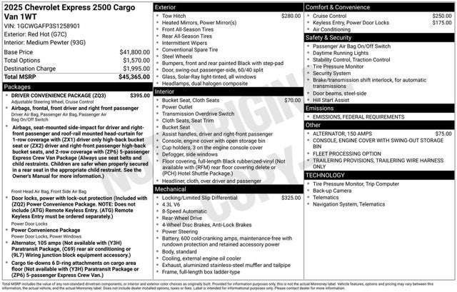 2025 Chevrolet Express Cargo Van Work Van