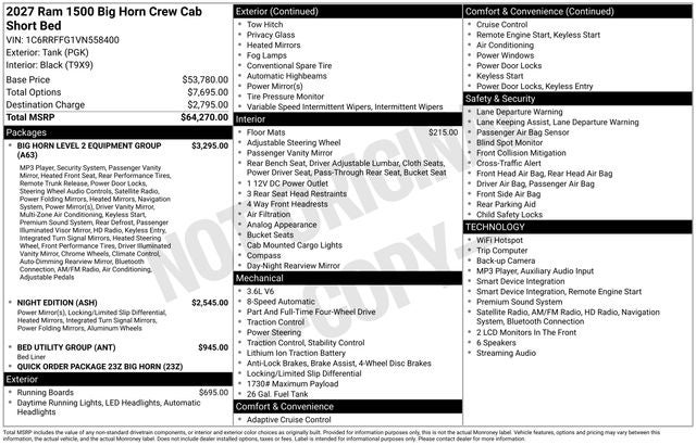2027 RAM 1500 Big Horn/Lone Star
