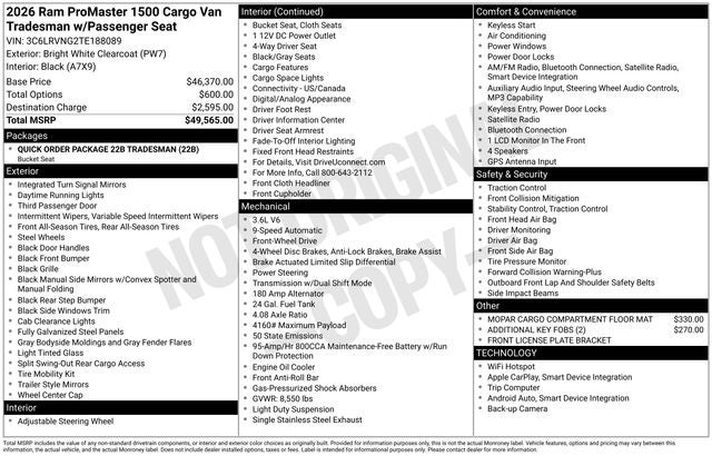 2026 RAM ProMaster 1500 Low Roof