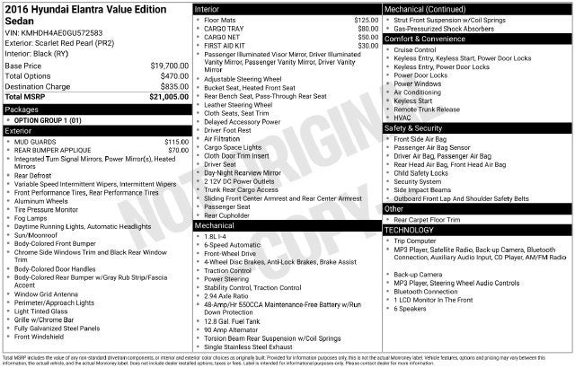 2016 Hyundai Elantra Value Edition