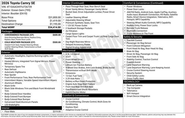 2026 Toyota Camry SE