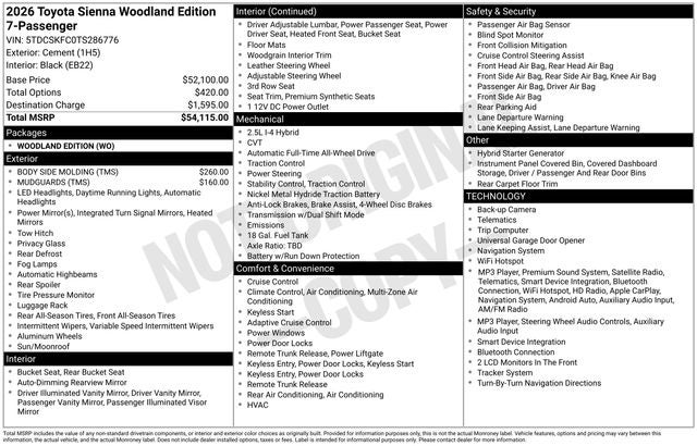 2026 Toyota Sienna Woodland Edition