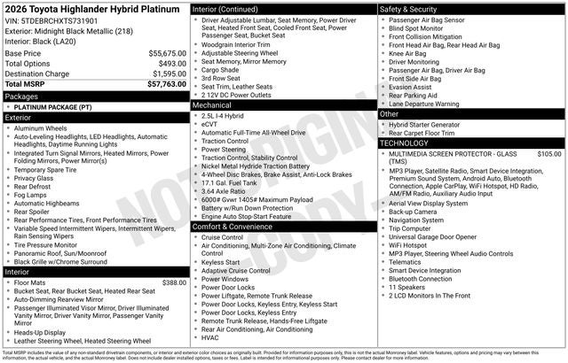2026 Toyota Highlander Hybrid Platinum
