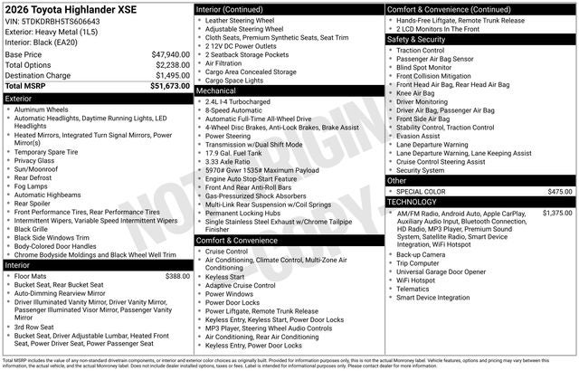 2026 Toyota Highlander XSE