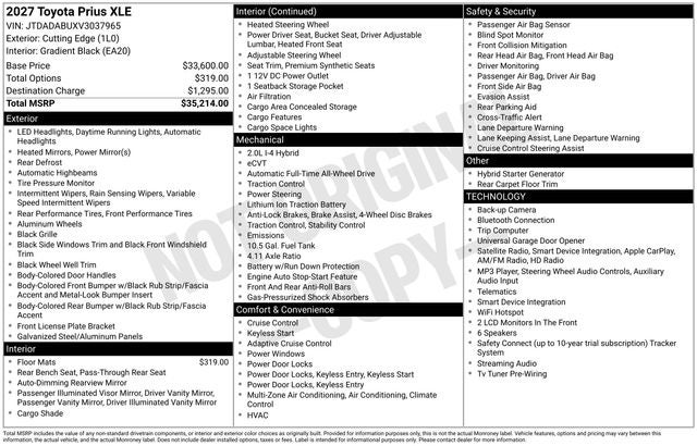 2027 Toyota Prius XLE AWD