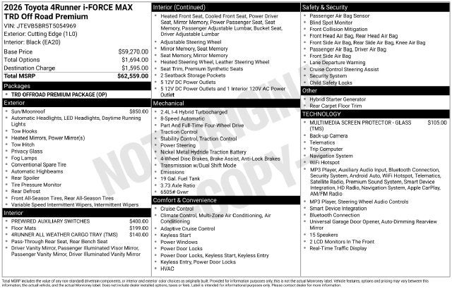 2026 Toyota 4Runner i-FORCE MAX 4Runner TRD Off-Road Premium