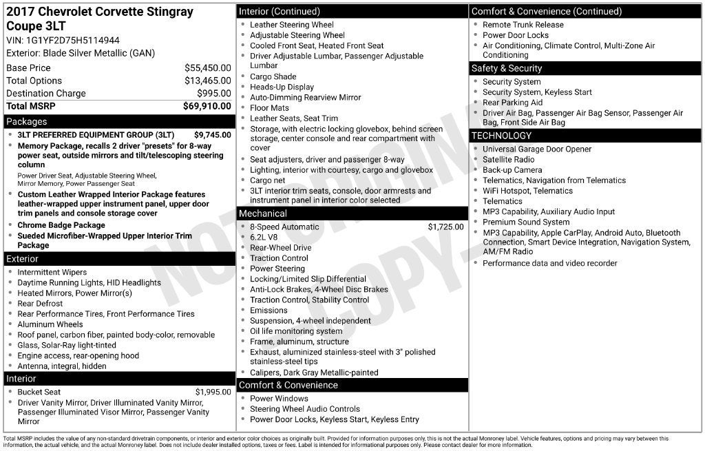 2017 Chevrolet Corvette Stingray 3LT