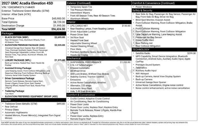 2027 GMC Acadia Elevation