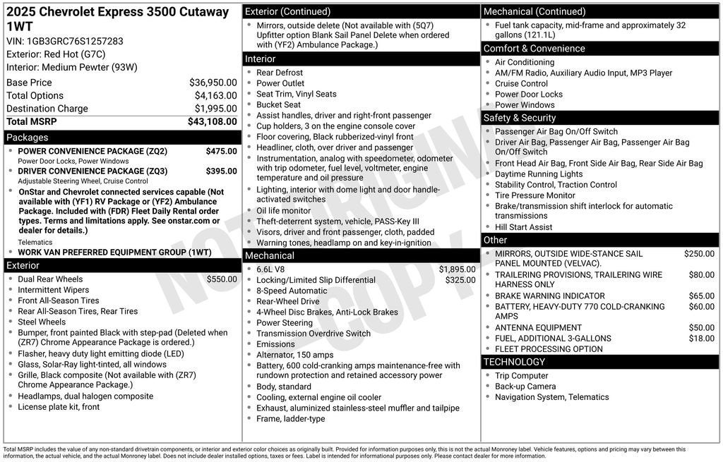 2025 Chevrolet Express Cutaway 3500 1WT
