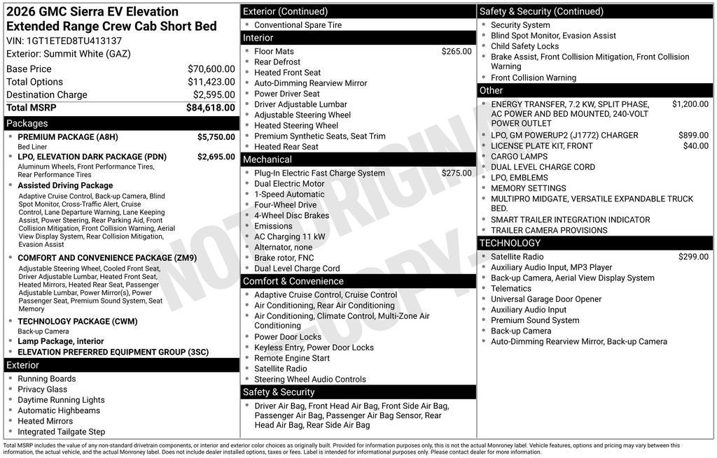 2026 GMC Sierra EV Elevation Extended Range
