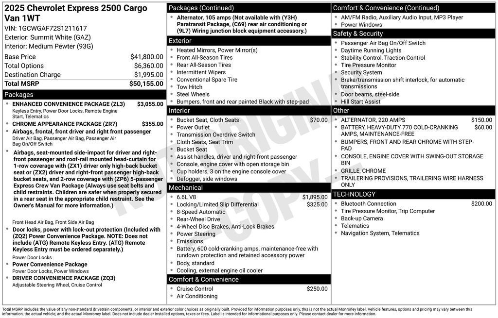 2025 Chevrolet Express Cargo 2500 WT