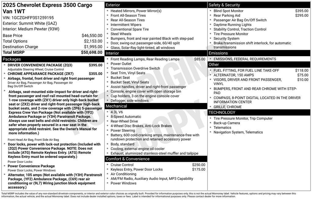 2025 Chevrolet Express Cargo 3500 WT