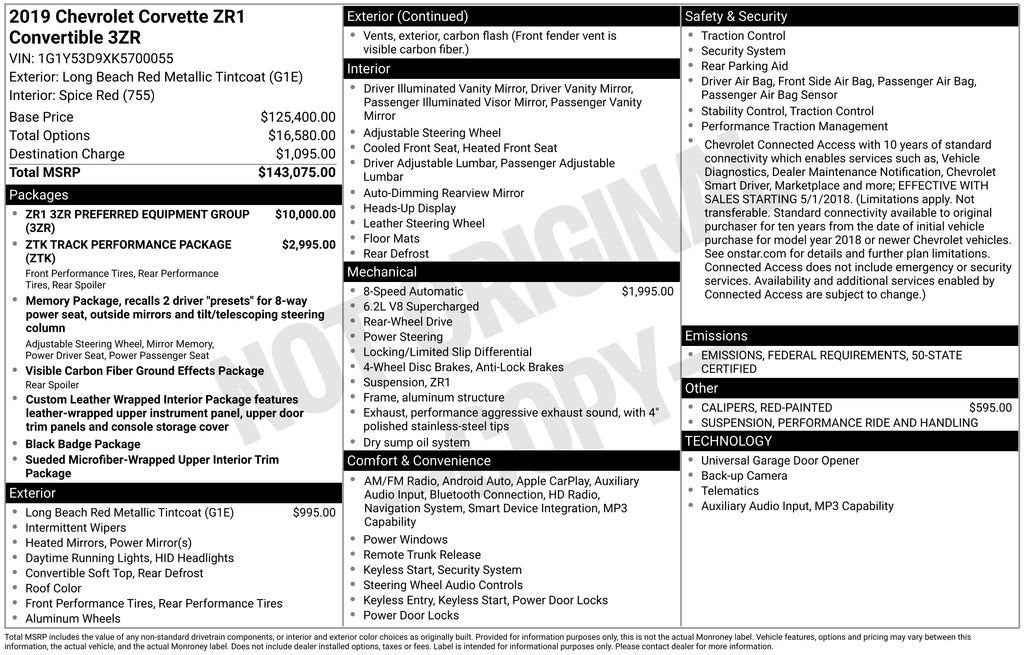 2019 Chevrolet Corvette ZR1 ZR1 3ZR