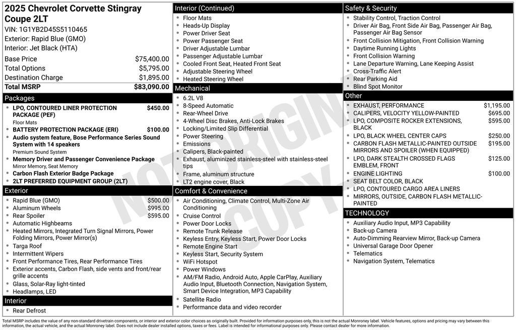 2025 Chevrolet Corvette Stingray 2LT