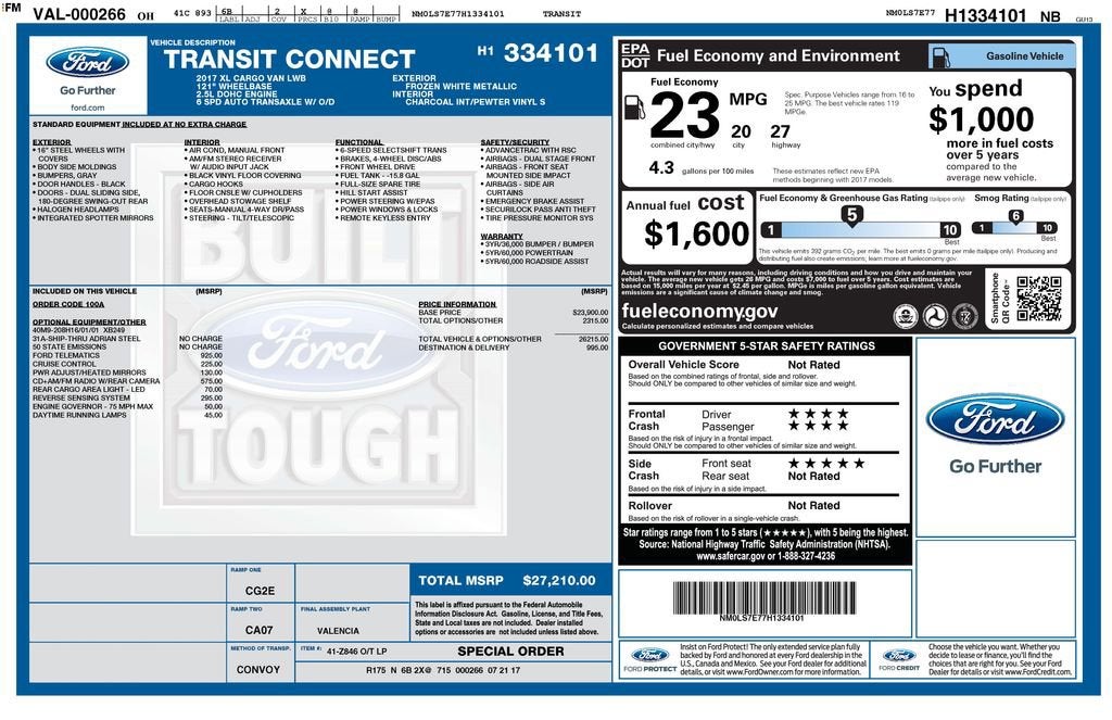 2017 Ford Transit Connect Van XL